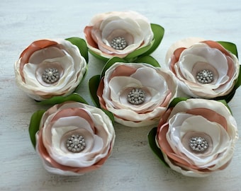 Fabric flower brooch, fabric flower, floral fabric accessory, weding flower, large silk flower, wedding corsage - IVORY- CHAMPAGNE- BLUSH