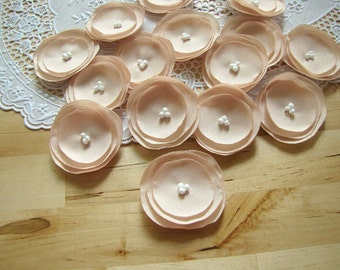 Handmade crepe fabric flower appliques, floral embellishments for crafts (15pcs)- CHAMPAGNE BLOSSOMS
