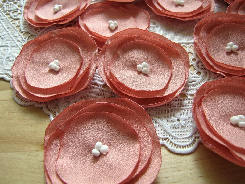 Fabric appliques, sew on flower embellishments, crepe fabric flowers for crafts, handmade bouquet supplies 15 pcs BLUSH PINK POPPIES image 4