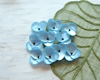 Hydrangea Blossoms-Handmade satin sew on flower appliques (10 pcs)- BABY BLUE