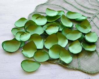 Satin leaf appliques, rose petals, fabric embellishments, fabric petals, wedding scatter petals, silk petals bulk (50pcs)- MOSS GREEN SATIN