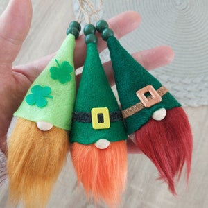 St Patricks Day gnome ornament, gift topper, home decor, tree ornament, St Paddys ornament, Irish gnome toy, office decor GINGER 1 pcs image 6