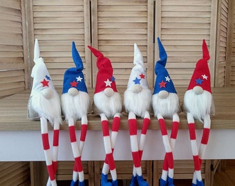 Patriotic gnomes, red/blue/white decor, Americana home decor, sitting gnome, long leg gnome, tomte, nordic gnome decor- PATRIOTIC GNOMES