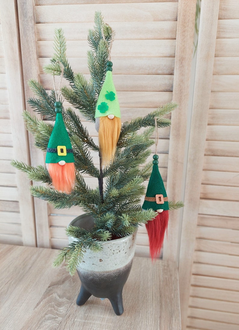 St Patricks Day gnome ornament, gift topper, home decor, tree ornament, St Paddys ornament, Irish gnome toy, office decor GINGER 1 pcs image 5