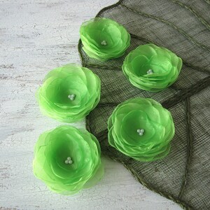 Water Lilies- Handmade organza sew on flower appliques (5 pcs)- VIVID LIME GREEN