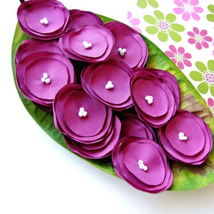Handmade crepe fabric sew on flower appliques, silk flowers for wedding, bouquet supplies, floral crafts (15pcs)- LUSCIOUS RASPBERRY PINK