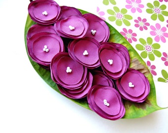 Handmade crepe fabric sew on flower appliques, silk flowers for wedding, bouquet supplies, floral crafts (15pcs)- LUSCIOUS RASPBERRY PINK