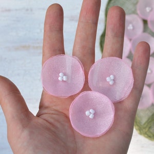 Organza flowers, sew on flower appliques, fabric flowers, fabric appliques for wedding crafts 20pcs MINI PINK image 2