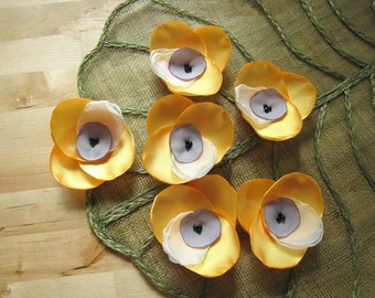 Handmade sew on flower appliques (6 pcs)- BRIGHT YELLOW ORCHIDS