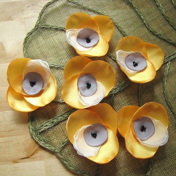 Handmade sew on flower appliques (6 pcs)- BRIGHT YELLOW ORCHIDS