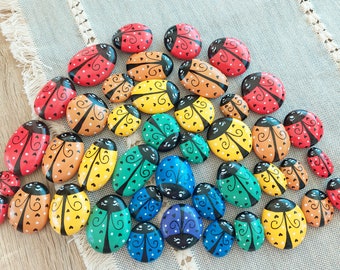 Painted kindness rocks, ladybug rocks, rainbow stones, garden decor, ladybug decor, painted pebble rock decor, rock pet- RAINBOW LADUBUGS