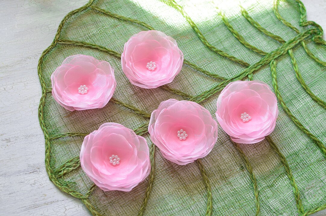 Water Lilies Organza Flower Appliques, Fabric Flowers Bulk, Pink