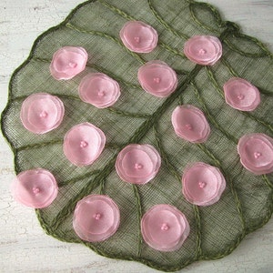 Fabric flowers, floral embellishments, handmade fabric flowers for crafts, organza sew on flower appliques (15pcs)- BABY PINK BLOSSOMS
