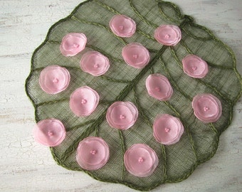 Handmade fabric flower embellishments for crafts, organza sew on flower appliques (15pcs)- BABY PINK BLOSSOMS