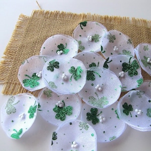 Handmade organza flower appliques (15 pcs)-  GREEN CLOVER BLOSSOMS