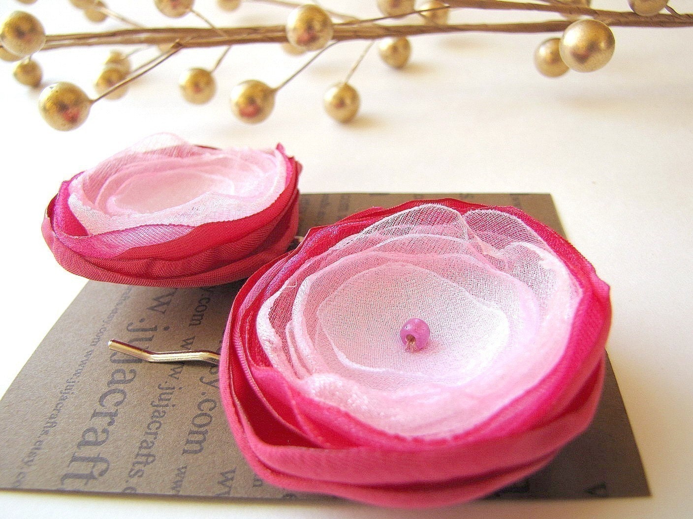 Hair Pins Bobby Pins With Satin and Organza Flowers Fabric Etsy