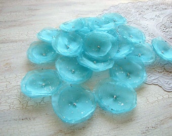 Fabric flowers, organza appliques, flowers for crafts, diy flowers, floral embellishments for bouquets(15pcs)- AQUA BLUE BLOSSOMS