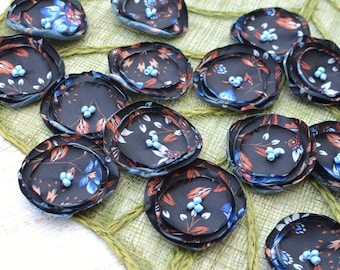 Satin fabric handmade sew on flower appliques, floral supplies, fabric flowers, floral embellishments, silk flowers  (15pcs)- FLORAL BLACK