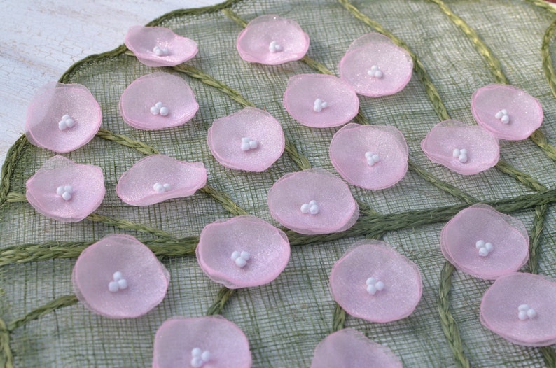 Organza flowers, sew on flower appliques, fabric flowers, fabric appliques for wedding crafts 20pcs MINI PINK image 5