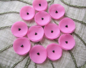 Poppy Garden- Handmade organza sew on flower appliques, floral embellishments, fabric flowers for crafts (10 pcs)- BUBBLEGUM PINK POPPIES