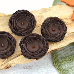 Tiny and Thick- Handmade satin sheer voile sew on flower appliques, floral craft embellishments, fall flowers (4pcs)- DARK BROWN BLOSSOMS