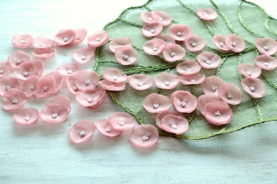 Pink Fabric Flower Beaded Small Craft Flowers Sewing Applique Costume  Making