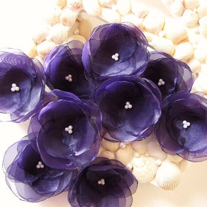 Water Lilies Handmade organza sew on flower appliques 5 pcs DEEP PURPLE / BLACKBERRY image 4