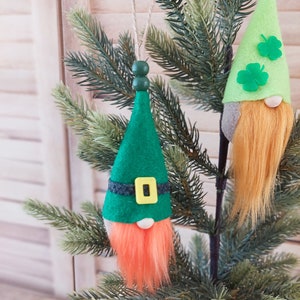 St Patricks Day gnome ornament, gift topper, home decor, tree ornament, St Paddys ornament, Irish gnome toy, office decor GINGER 1 pcs image 7