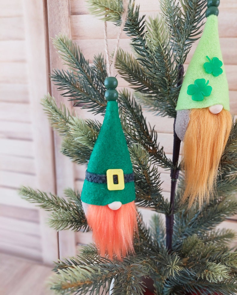 St Patricks Day gnome ornament, gift topper, home decor, tree ornament, St Paddys ornament, Irish gnome toy, office decor GINGER 1 pcs image 7