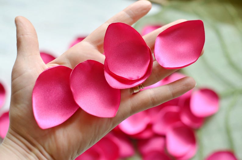 Satin leaf appliques, rose petals, fabric embellishment, fabric petals, wedding scatter petals, silk petals bulk 50pcs FUCHSIA PINK SATIN image 4