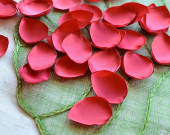 Handmade satin, organza appliques, leaf appliques, supplies for crafts, loose silk petals, fabric petals, diy flowers (50pcs)- RED SATIN