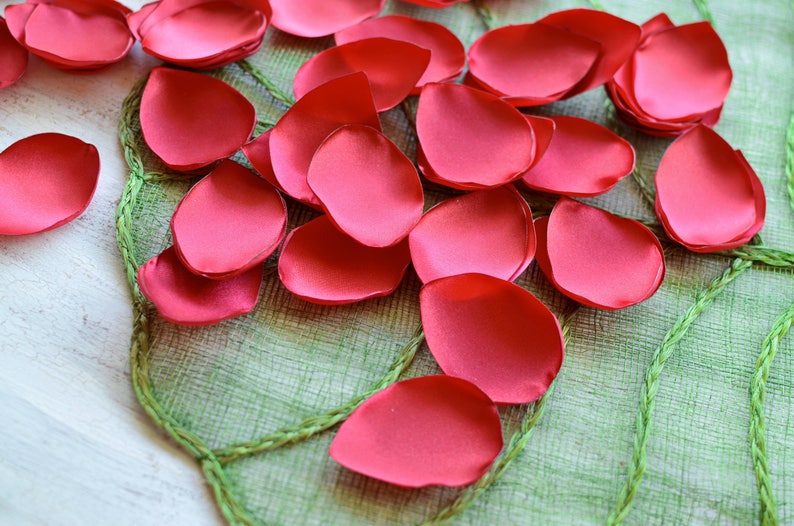 - RED SATIN leaf appliques fabric petals loose silk petals diy flowers organza appliques Handmade satin 50pcs supplies for crafts