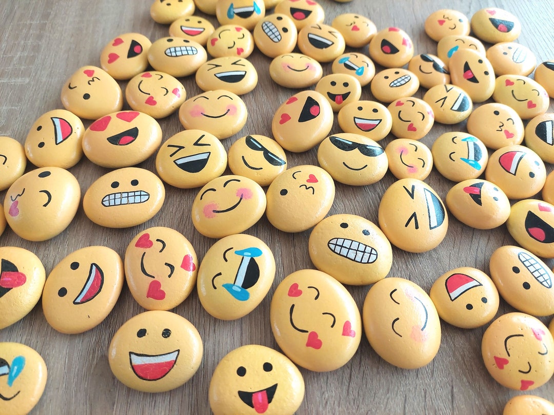 Painted Kindness Rocks, Emoji Rocks, Smiley Face Stones, Garden Decor, Painted Pebble Rock Decor