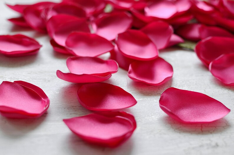 Satin leaf appliques, rose petals, fabric embellishment, fabric petals, wedding scatter petals, silk petals bulk 50pcs FUCHSIA PINK SATIN image 3