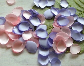 Satin leaf appliques, rose petals, fabric embellishments, fabric petals, wedding petals, silk petals bulk (50pcs)- LAVENDER and BABY PINK