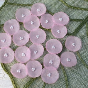 Organza flowers,  sew on flower appliques, fabric flowers, fabric appliques for wedding crafts (20pcs)- MINI PINK