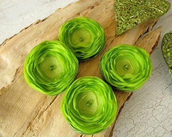 Tiny and Thick... Handmade sew on fabric flower appliques (4pcs)-  LIME GREEN BLOSSOMS