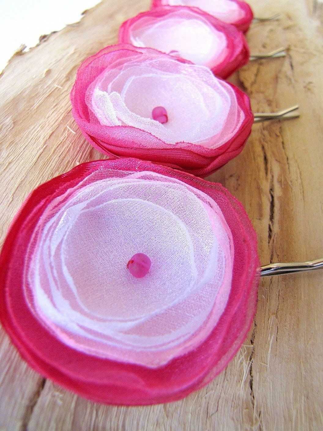 Hair Pins Bobby Pins With Satin and Organza Flowers Fabric Etsy