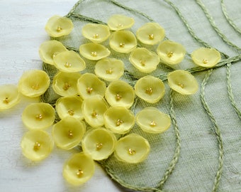 Organza flowers,  sew on flower appliques, fabric flowers, fabric appliques for wedding crafts, small silk flowers (20pcs)- MINI YELLOW