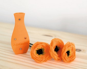 3D printed vase with fabric flowers, magnetic vase, fridge magnet, vase with flowers, office decor, home decoration, flower magnet- ORANGE