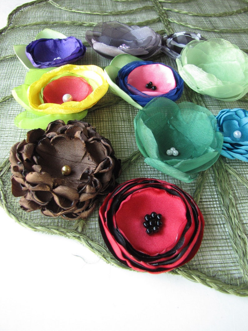 Handmade organza satin sew on flower appliques 10 pcs OOAK Etsy