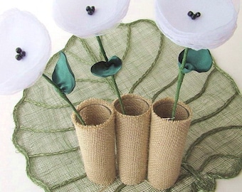 Handmade flowers with stems- set of 3 pcs- WHITE