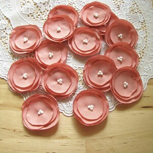 Fabric appliques, sew on flower embellishments, crepe fabric flowers for crafts, handmade bouquet supplies 15 pcs BLUSH PINK POPPIES image 1