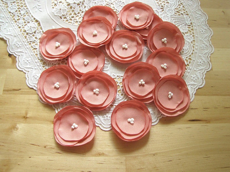 Fabric appliques, sew on flower embellishments, crepe fabric flowers for crafts, handmade bouquet supplies 15 pcs BLUSH PINK POPPIES image 1