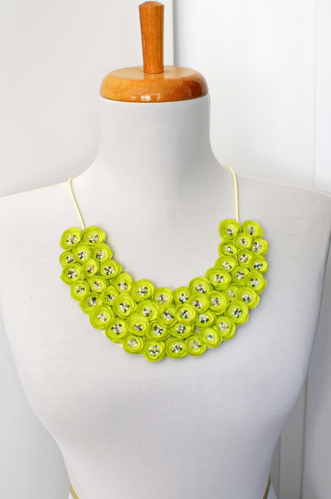 Fabric flower necklace silk bib necklace statement necklace Etsy