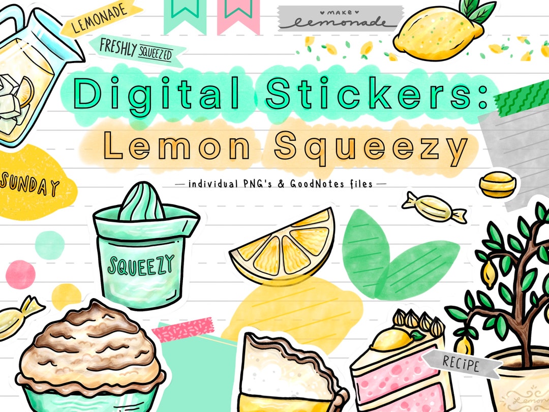 Digital Stickers Lemon Squeezy for Goodnotes, Notetaking Apps, Ipad
