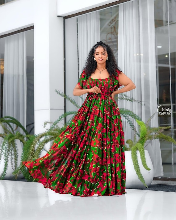 chiffon dress habesha Red – Flowing Ethiopian Shiffon Dress for Weddings and Cultural Celebrations color:Med Grey Champagne Sweetheart Neck Tulle _okendo:syndication_key:CL135259015 Traditional clothes this lightweight green Ethiopian