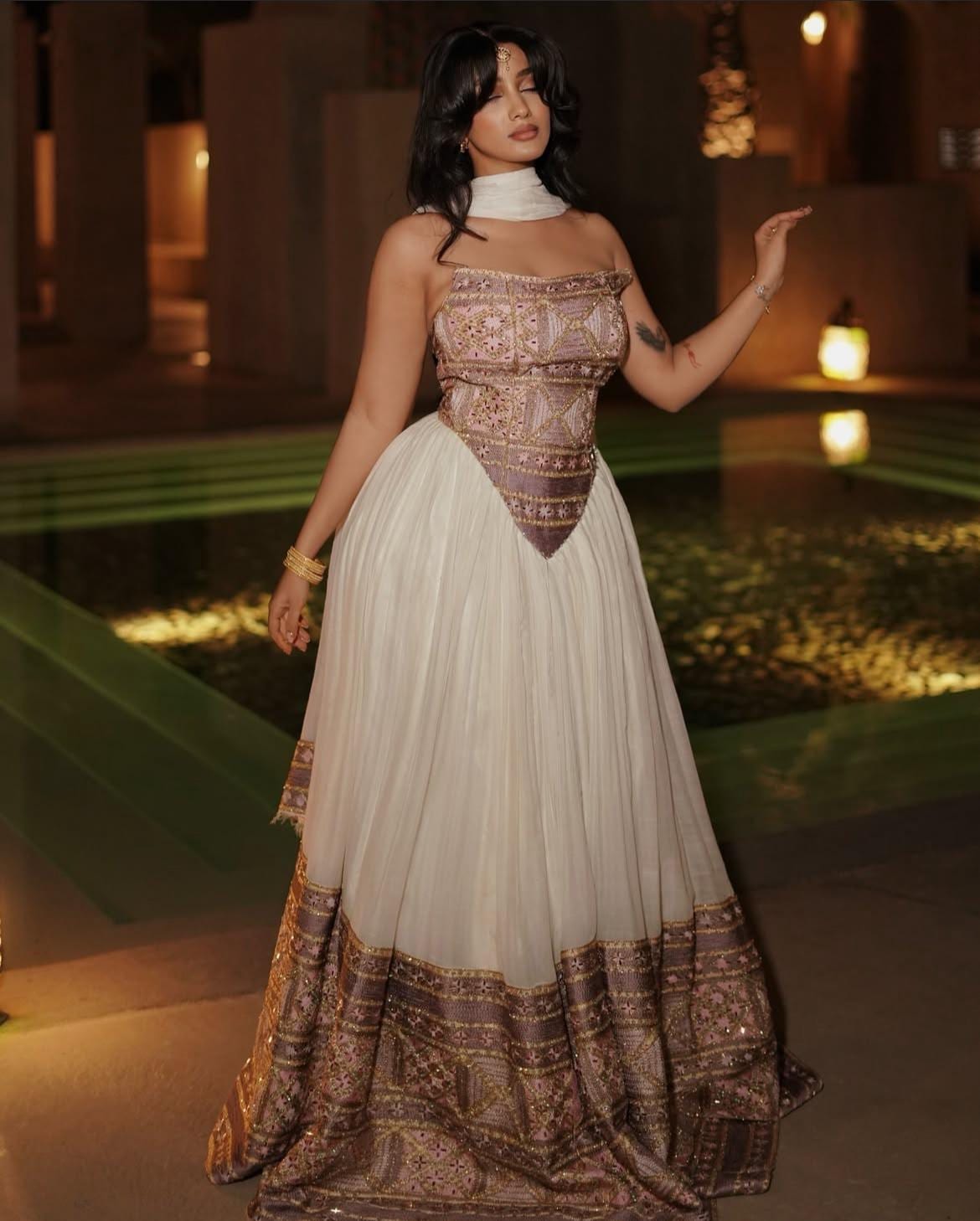 slim fit dress slacks Elegant Habesha Traditional Dress Ethiopian Dress with Wedding-Style Embroidery M main image 0