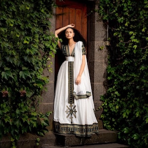 Handwoven Habesha Kemis Dress: Custom Fit Ethiopian Gown