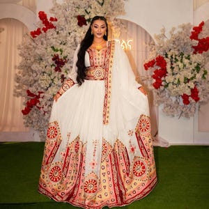 Bridal Habesha Kemis – Ethiopian and Eritrean Zuria Dress with Tilf, Perfect for Special Moments